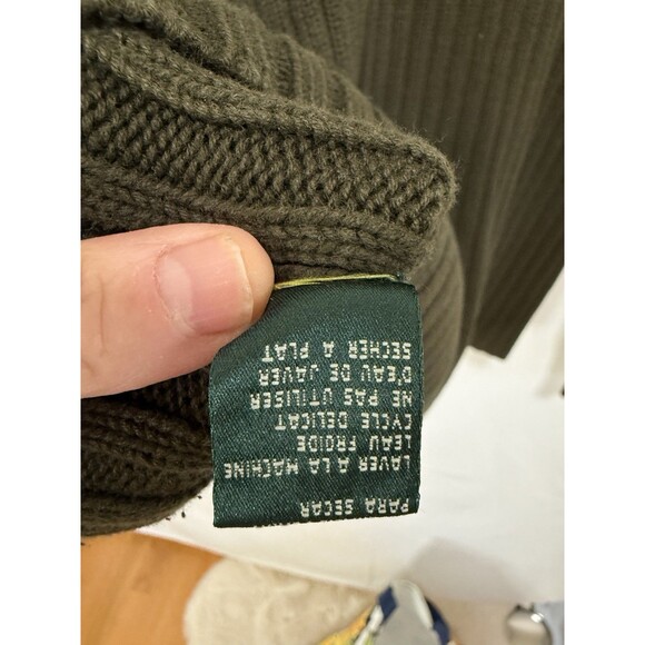 Lauren Ralph Lauren M Sweater Mock Neck RIBBED Green Cotton Cabin Chunky Casual - Picture 7 of 9